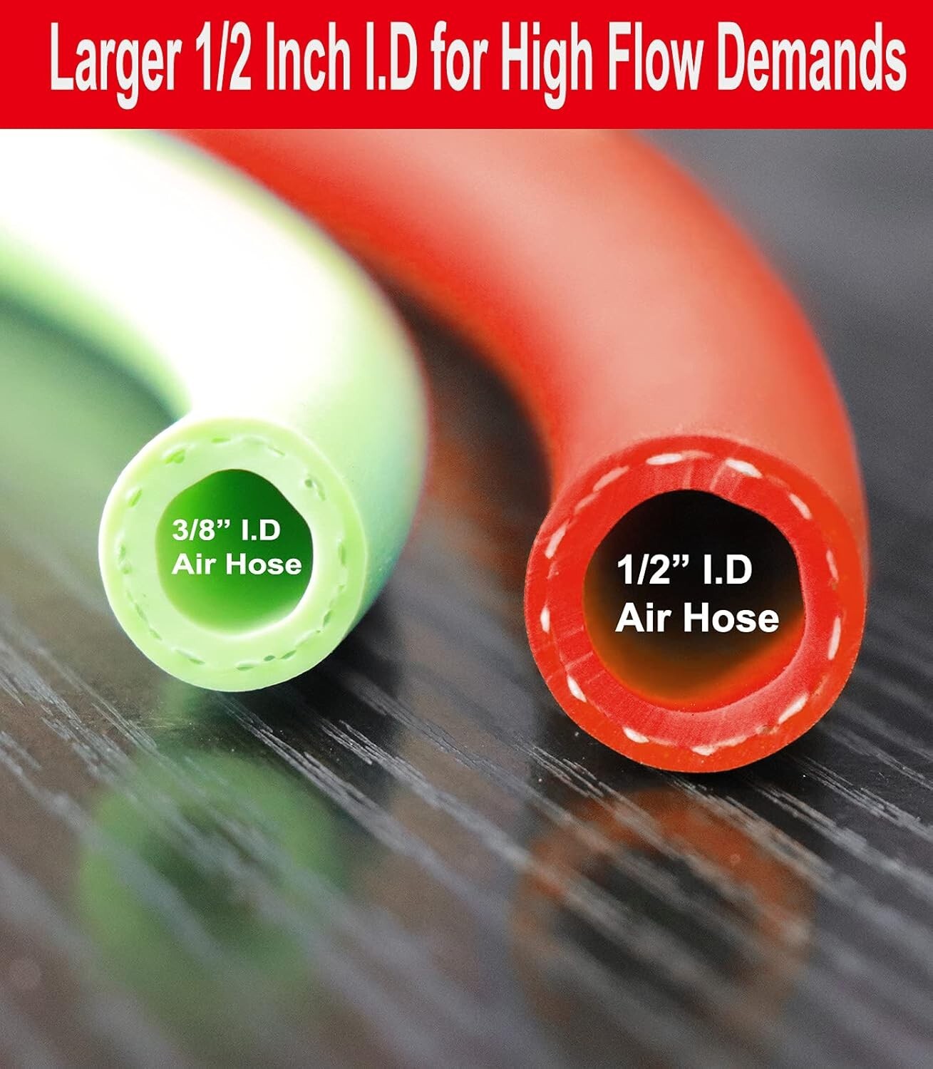 1/2" x 25ft Heavy Duty Air Hose with Solid Brass Fittings - 300 PSI Flexibility