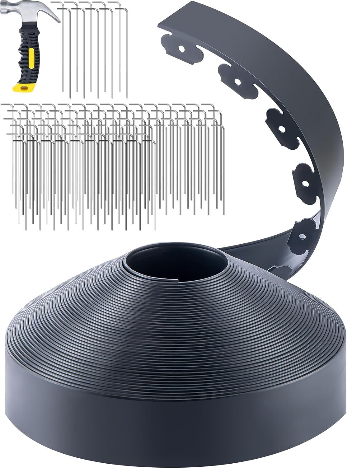 Trenchless 4" Tall Rubber Garden Edging - Flexible Landscape Border with Hammer