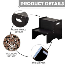 Load image into Gallery viewer, Natural Finish 2-Step Wooden Stool for Kids - Ideal for Bathrooms &amp; Kitchens