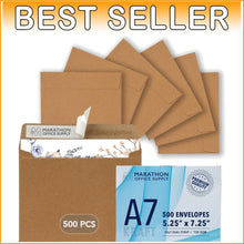 Load image into Gallery viewer, A7 Self-Seal 500 Pack Kraft Envelopes – Perfect for Invitations &amp; Greeting Cards