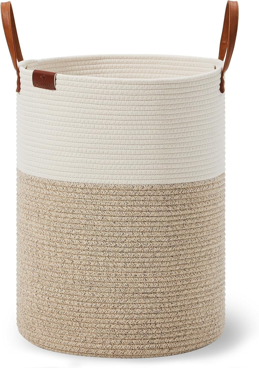 Durable 100L Laundry Hamper with Leather Handle - Portable Woven Storage Basket
