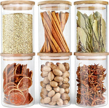 Load image into Gallery viewer, Stackable 6-Pack Airtight Glass Canisters with Durable Wood Lids - 27oz Each