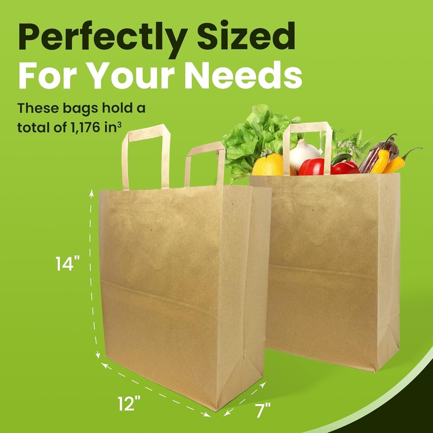 Heavy Duty 100 Pack Paper Grocery Bags - Convenient Handles & Self-Seal Closure