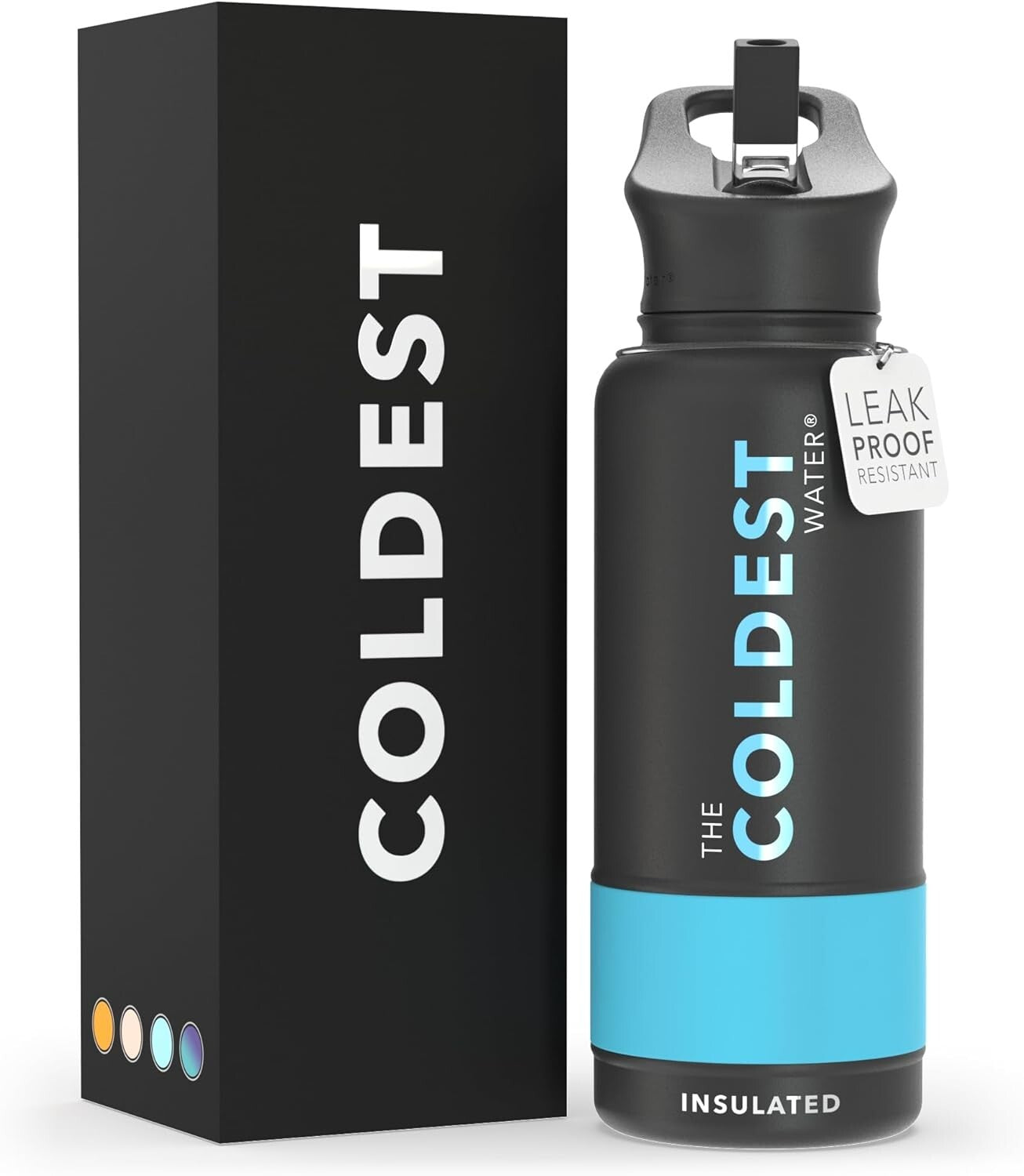 Coldest 32oz Insulated Stainless Steel Water Bottle with Straw Lid - Matte Black