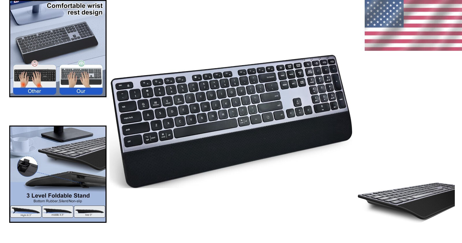 Multi-Device Rechargeable Keyboard with 3-Level Backlit for Office & Home Use