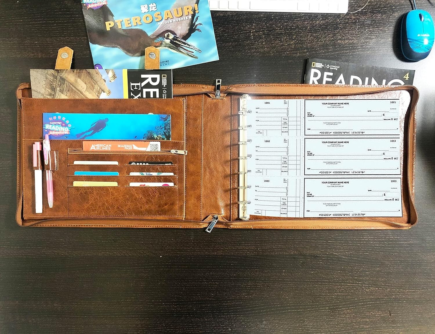 Personalized Leather Check Binder Portfolio - Holds 600 Checks, 9x13 Sheets