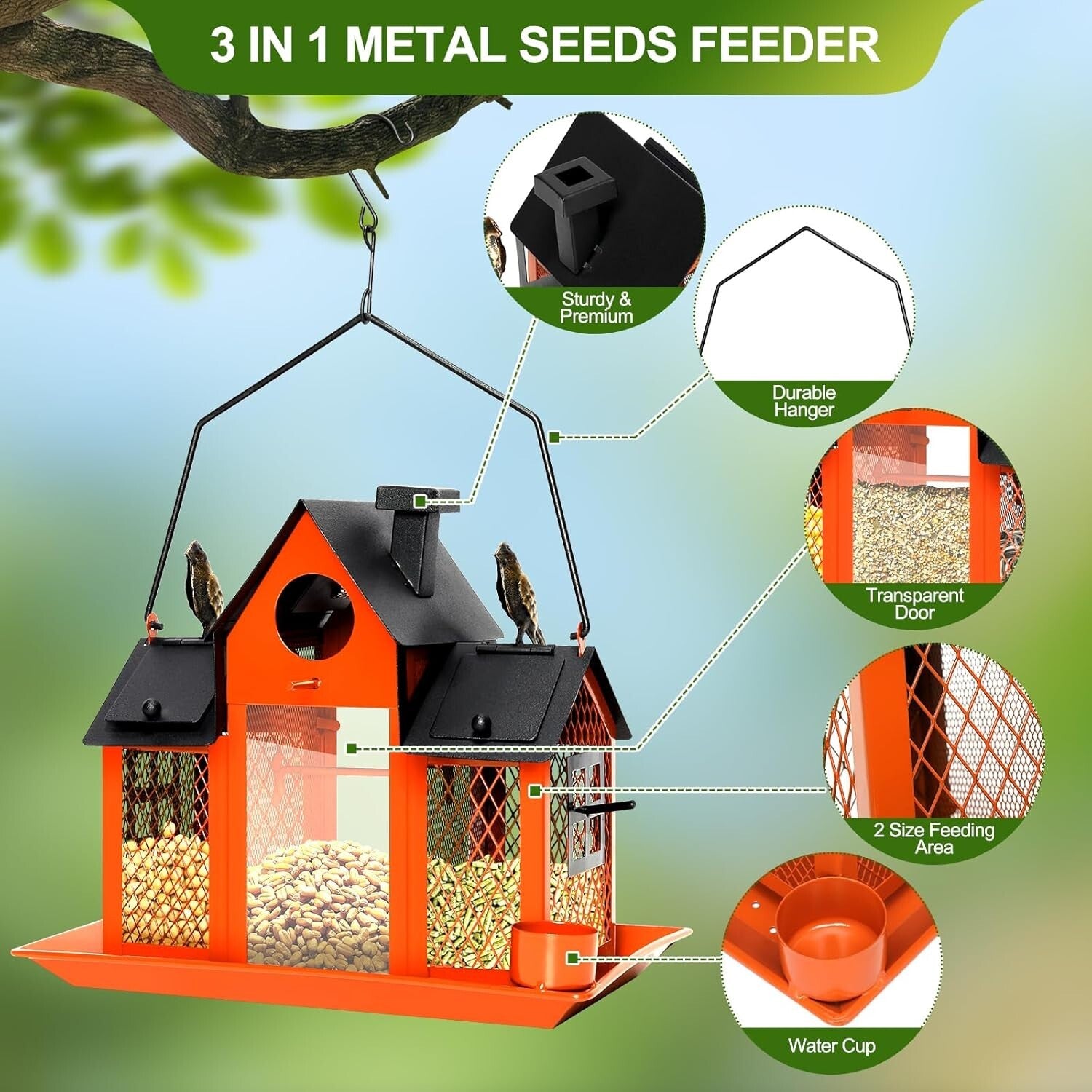 Elegant Hanging Solar Bird Feeder with Water Cup - Ideal for Cardinals & Finches