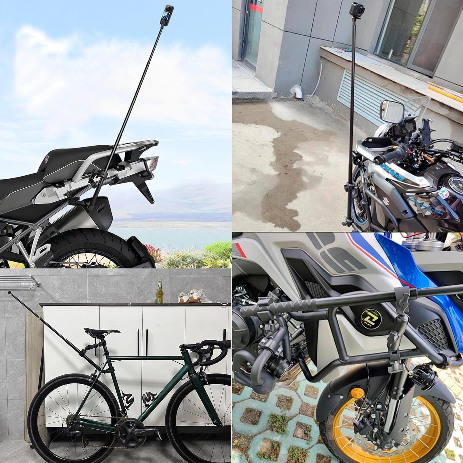 Adjustable Insta360 Motorcycle Mount Kit with 155cm Selfie Stick & Accessories