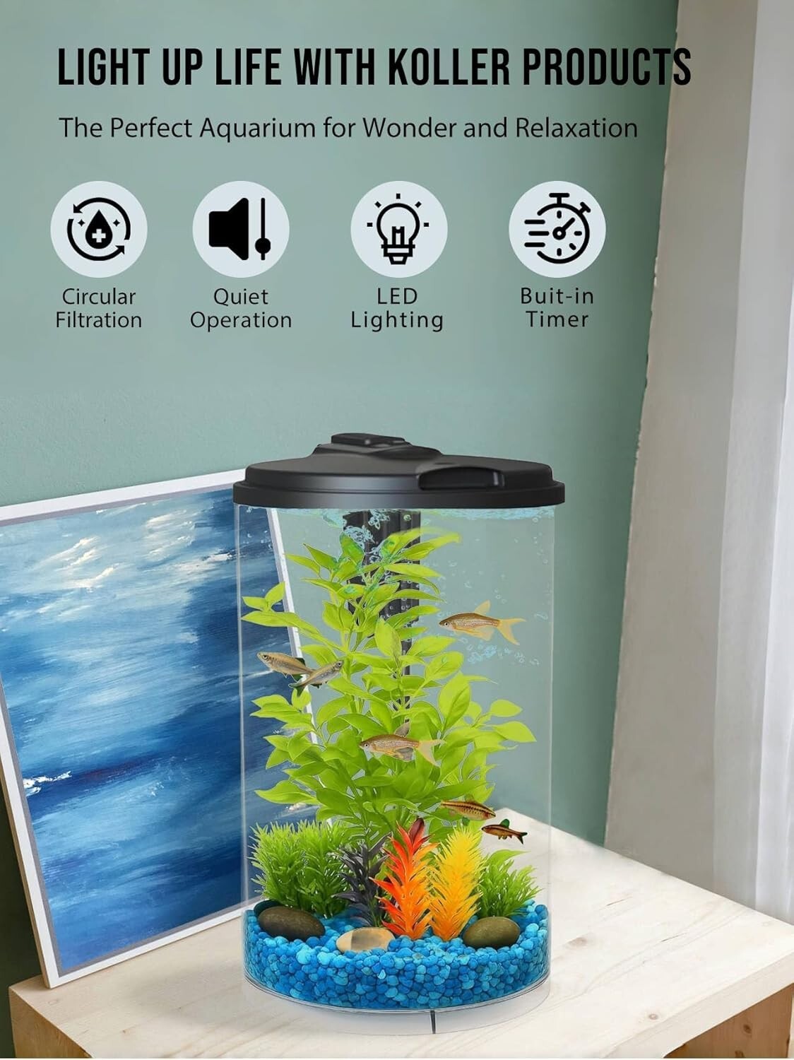 360-Degree View Fish Tank: AquaView 3-Gallon Aquarium with Colorful LED Lights