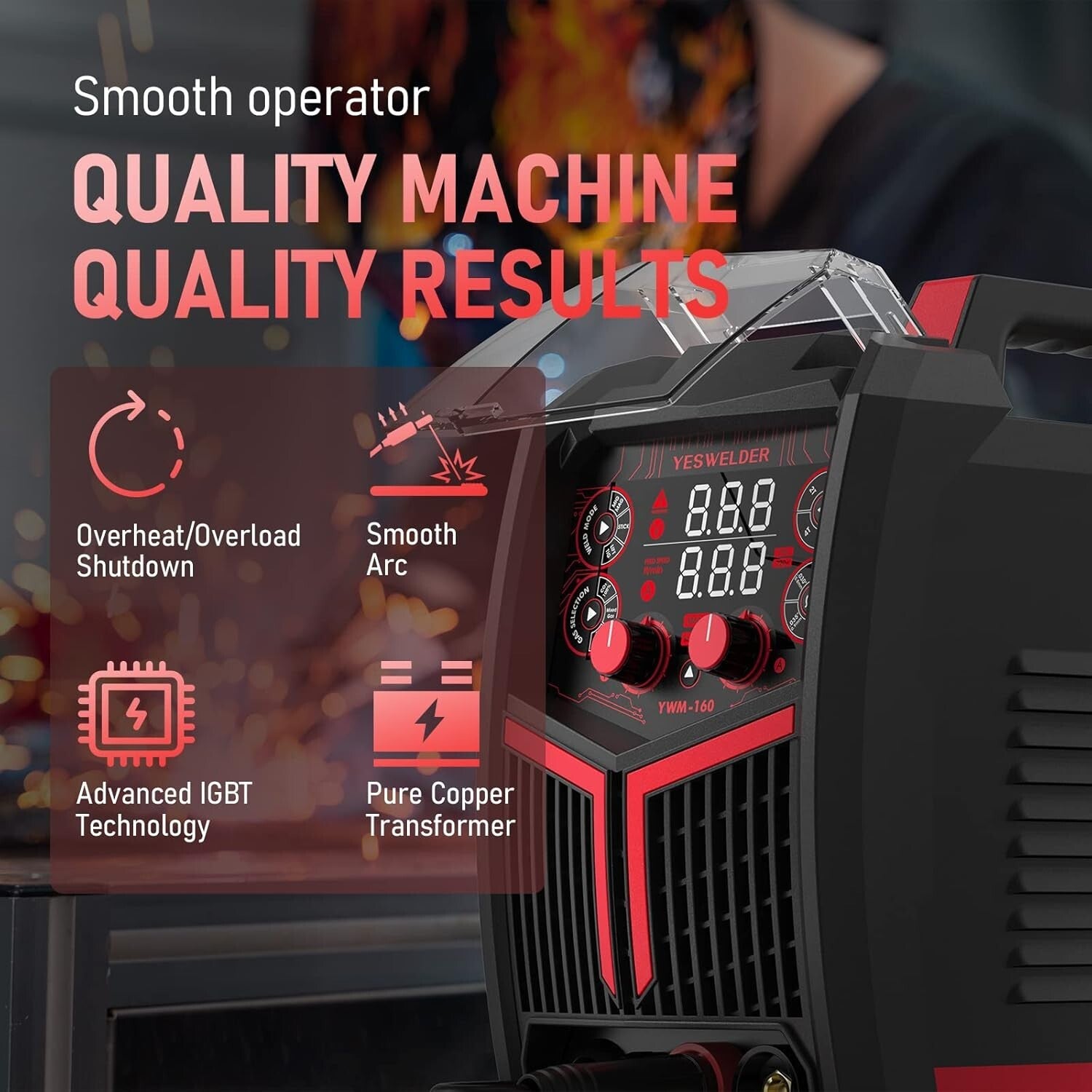Portable 4-in-1 MIG Welder with Synergic Control & LED Display - 110V/220V