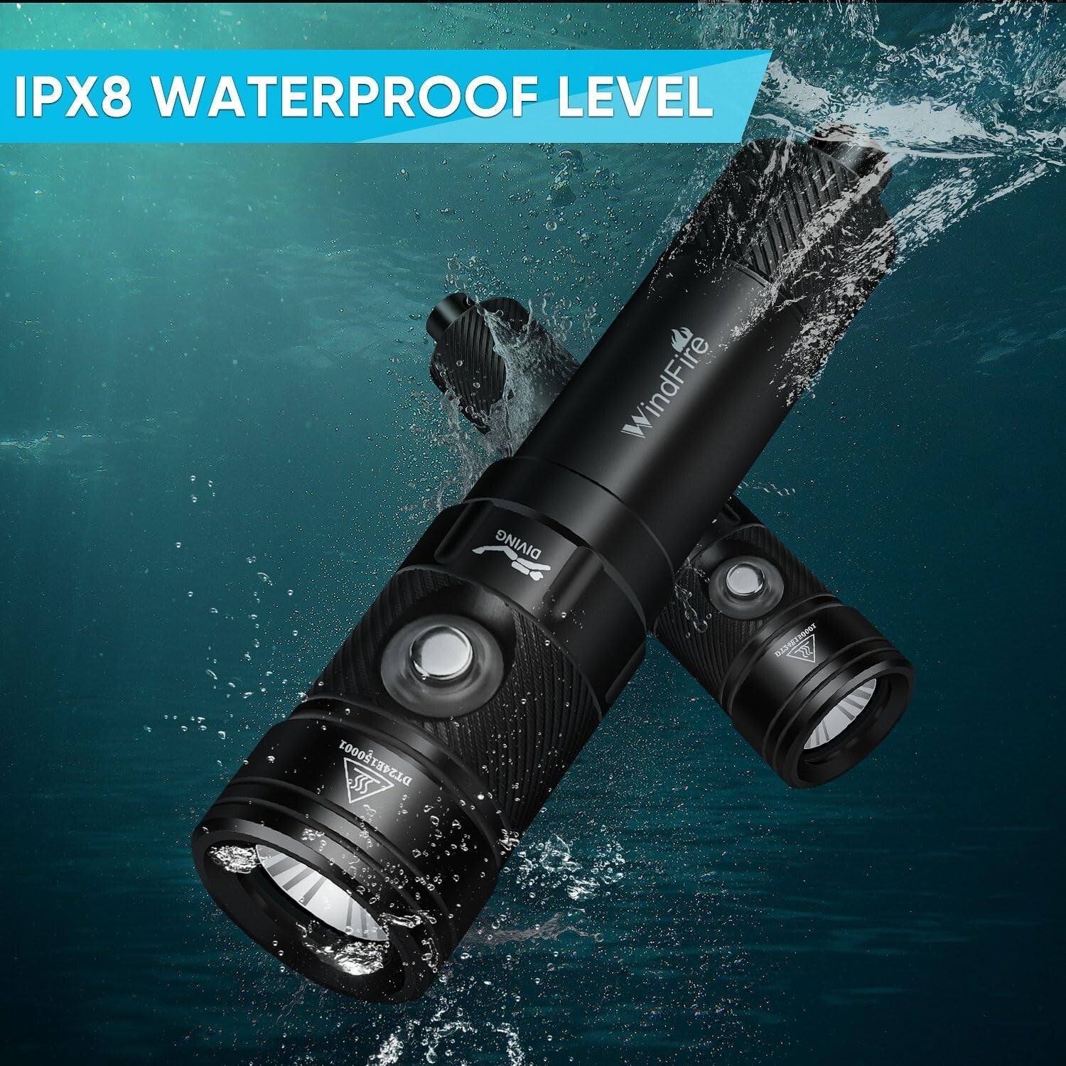 High-Power 4-Mode Waterproof Scuba Flashlight with Power Indicator for Divers