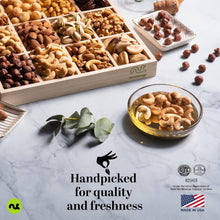 Load image into Gallery viewer, Nutritious Gourmet Nuts Gift Basket with Elegant Green Ribbon Presentation