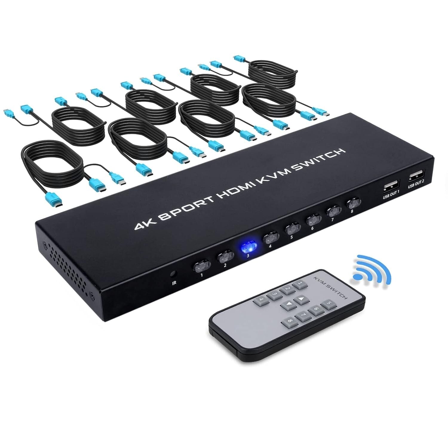 8-Port HDMI KVM Switch 4K@30Hz for Seamless PC Control with Included Cables
