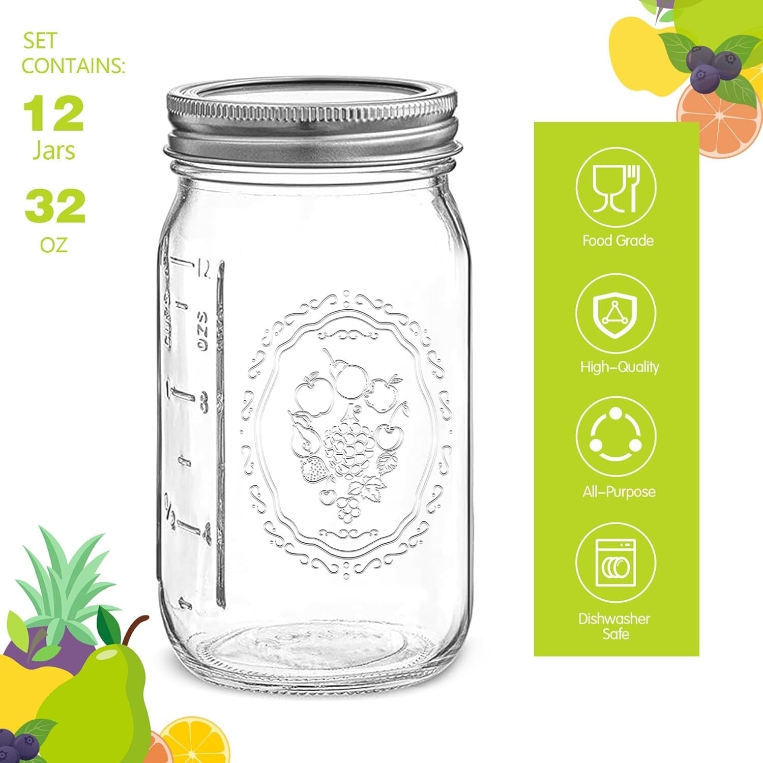 Durable 32 oz Wide Mouth Mason Jars - Perfect for Canning and Pickling Supplies