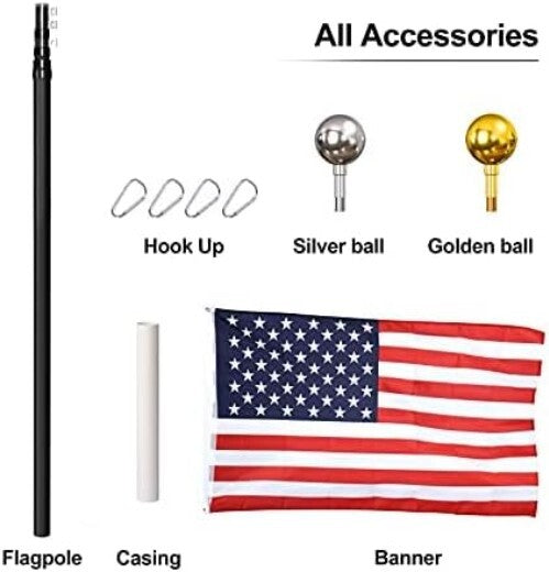 30ft Telescopic Aluminum Flag Pole Kit with 3x5 American Flag for Outdoor Use