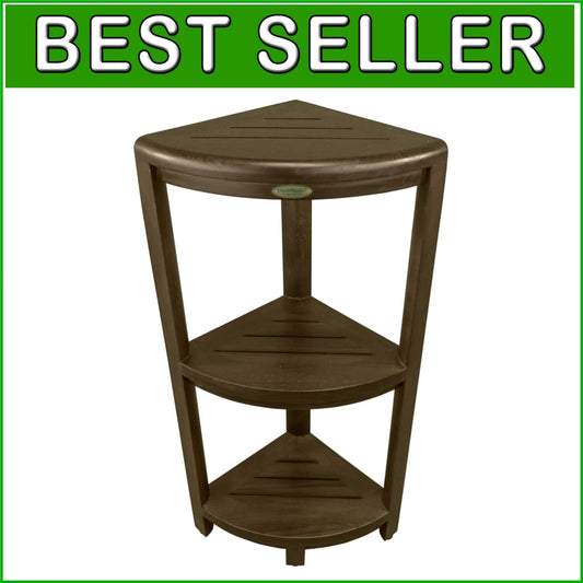 Durable Teak Shower Caddy with Adjustable Feet - Perfect for Corner Spaces