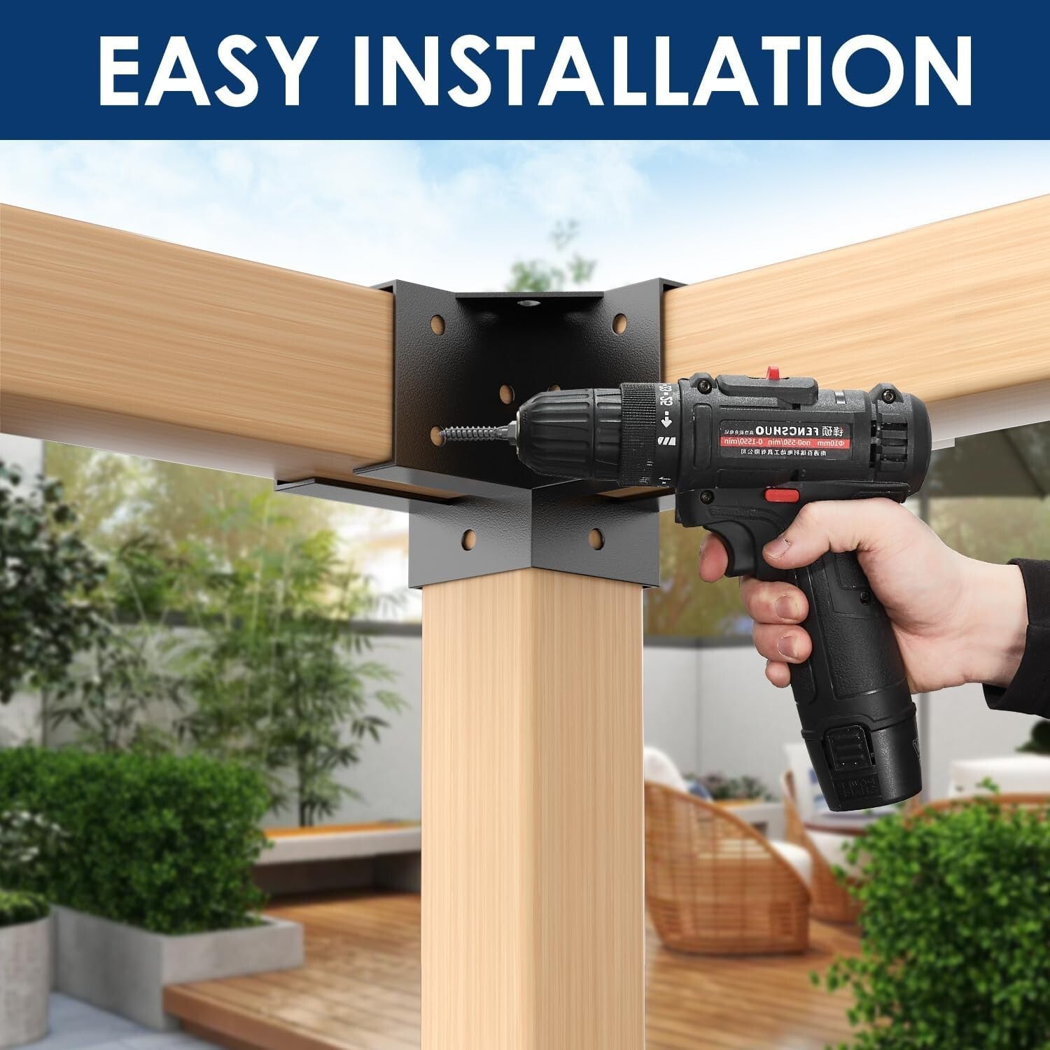 4pcs Right Angle Pergola Brackets for Flat Roofs - Durable Carbon Steel Design