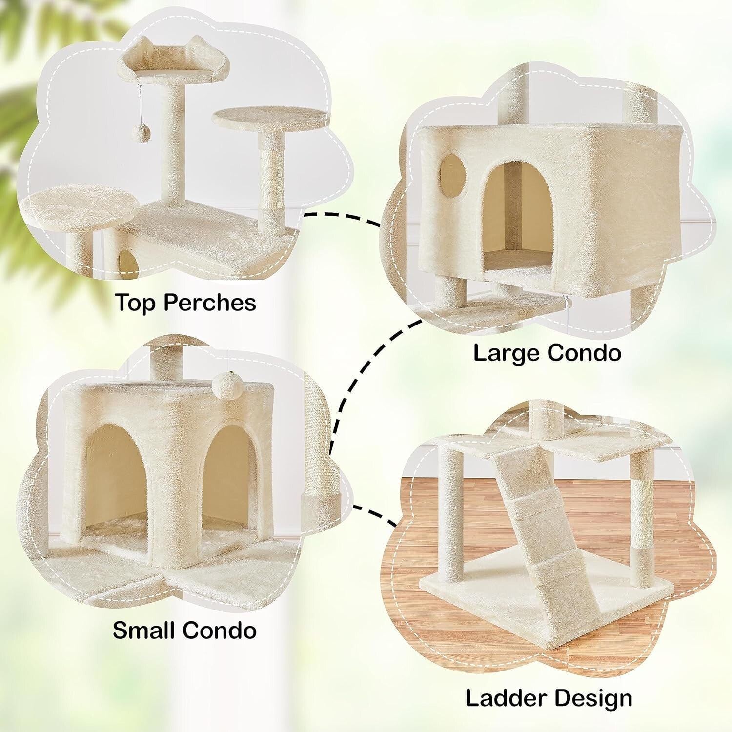 Spacious Cat Tree Tower with Cozy Condos & Platforms for All Cat Breeds - Beige