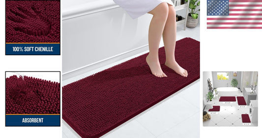 Burgundy 59x20 Chenille Bath Rugs - Extra Plush and Absorbent for Stylish Spaces