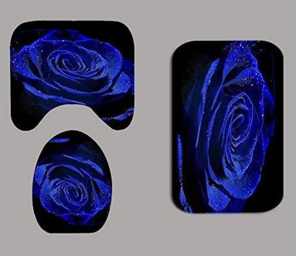 Elegant 4-Piece Floral Shower Curtain Set with Non-Slip Bath Mats - Blue