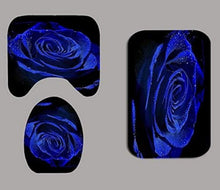 Load image into Gallery viewer, Elegant 4-Piece Floral Shower Curtain Set with Non-Slip Bath Mats - Blue