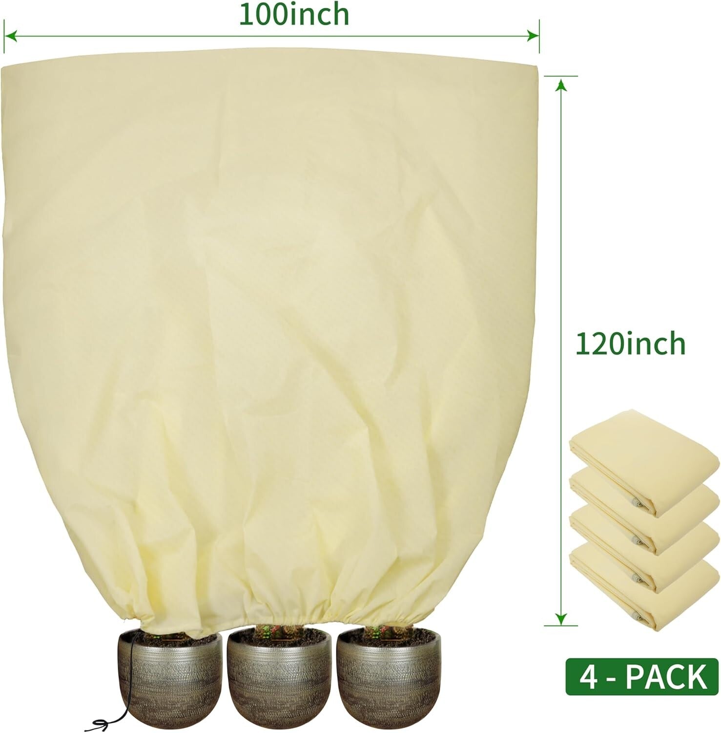 120x100 Inch Reusable Frost Protection Cloth for Winter Plant Care - 4 Pack