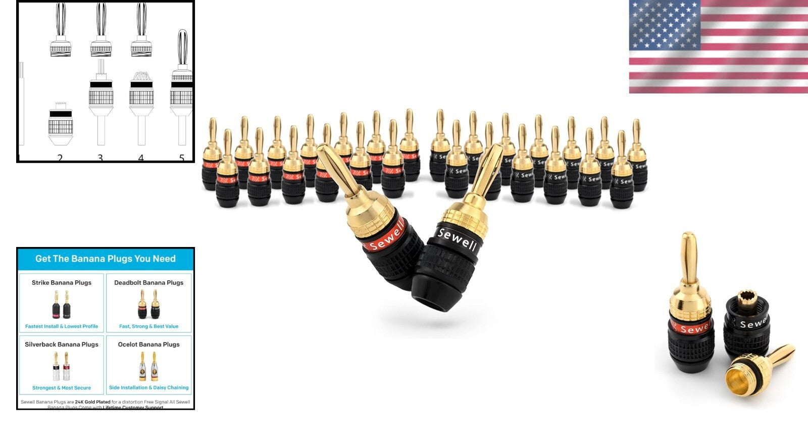 14 Pairs Gold Plated Banana Plugs - Quick Connect for Superior Sound Quality