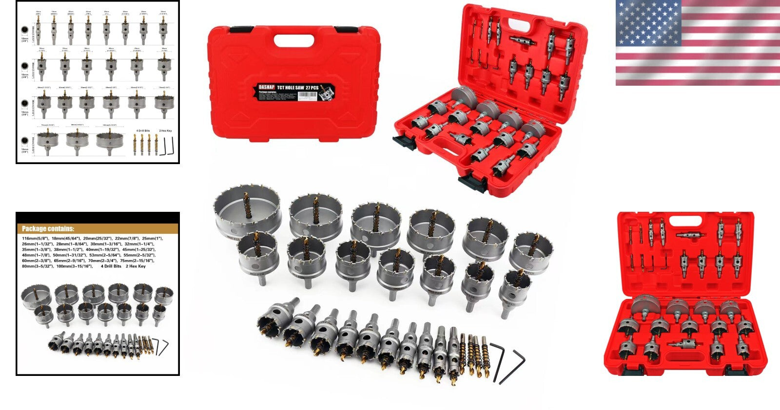 Compact 27PCS Hole Saw Set with Tungsten Carbide Bits for Steel & Iron Drilling