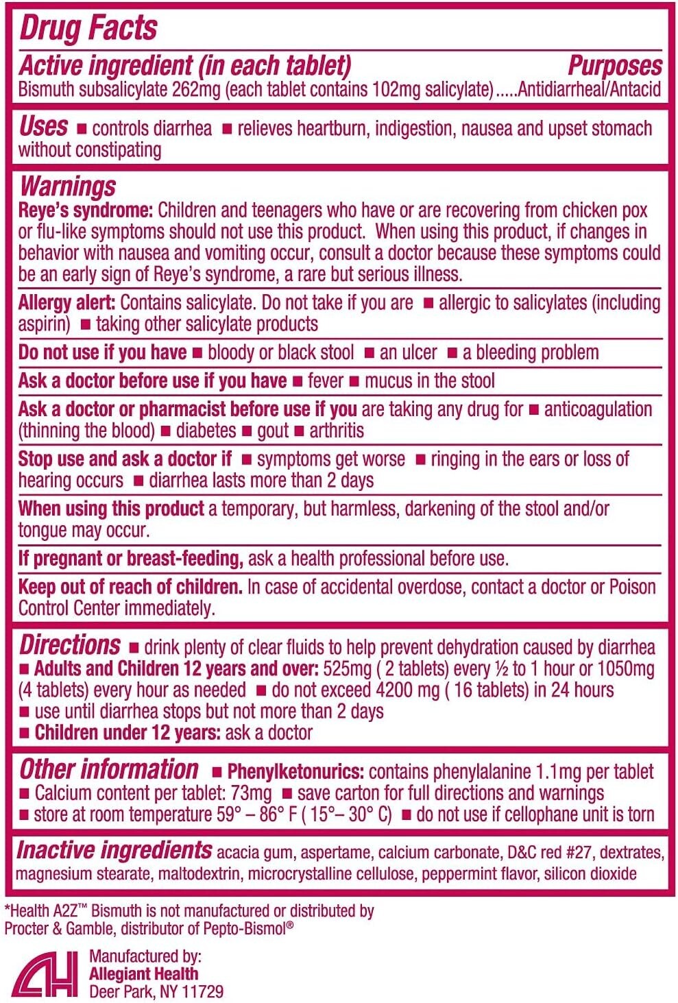 Bismuth Subsalicylate 262mg Chewable Tablets - 24 Pack for Fast Digestive Relief