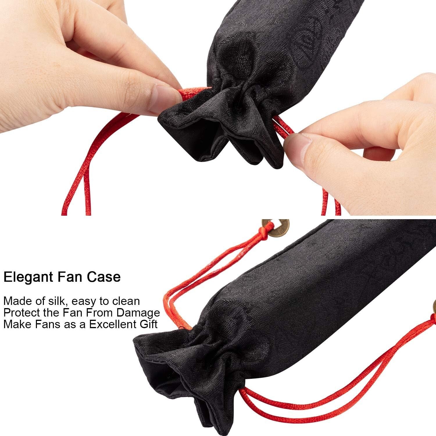 Stylish Handheld Tai Ji Fans - 6 Reusable Black Folding Fans for All Occasions