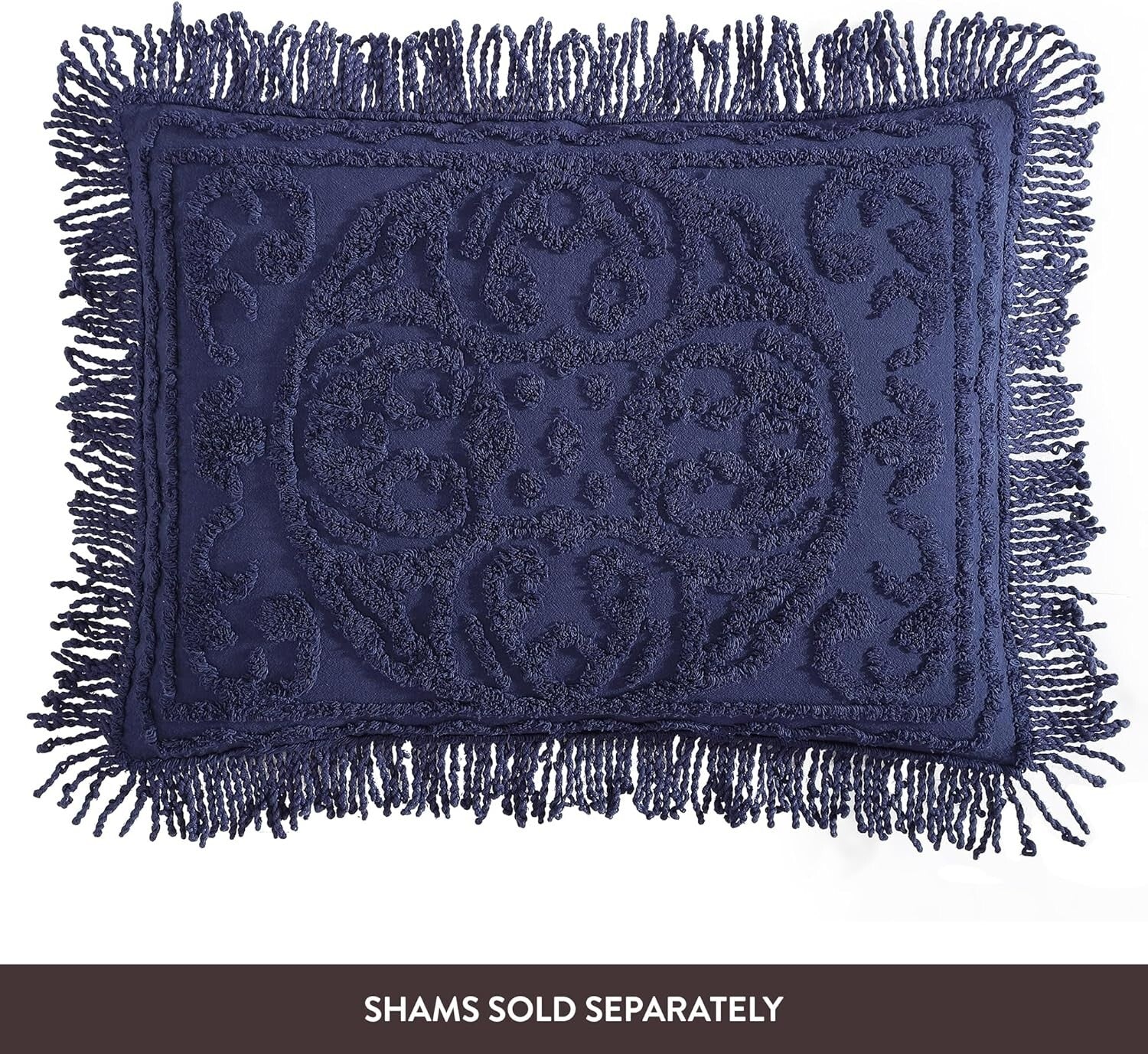 Luxurious Queen Chenille Bedspread in Navy with Elegant Medallion Design