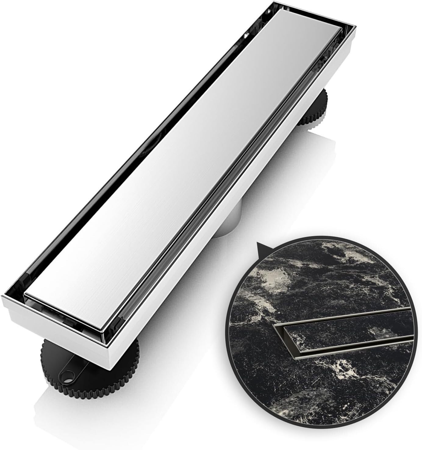 Modern 12" Brushed Stainless Steel Shower Drain with Hair Strainer & Accessories