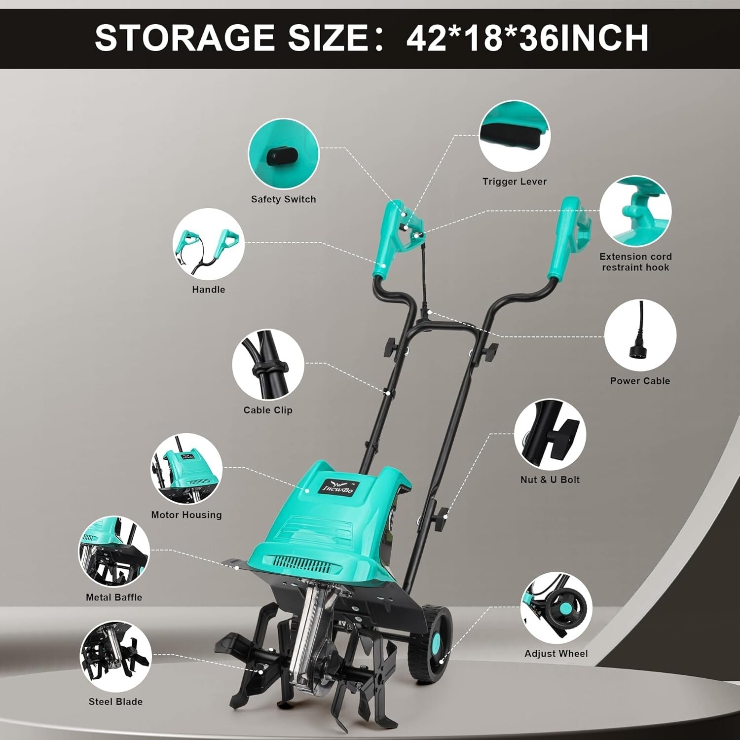 Lightweight 10.5 Amp Electric Cultivator - 12-Inch Wide & 8-Inch Deep Tilling