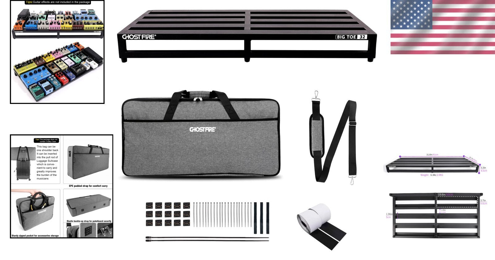 Portable 6.3lb Guitar Pedal Board with Adhesive Strips & Heavy-Duty Carry Bag