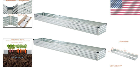 Stylish 10x2x1ft Galvanized Patio Planter - Ideal for Vegetables and Succulents