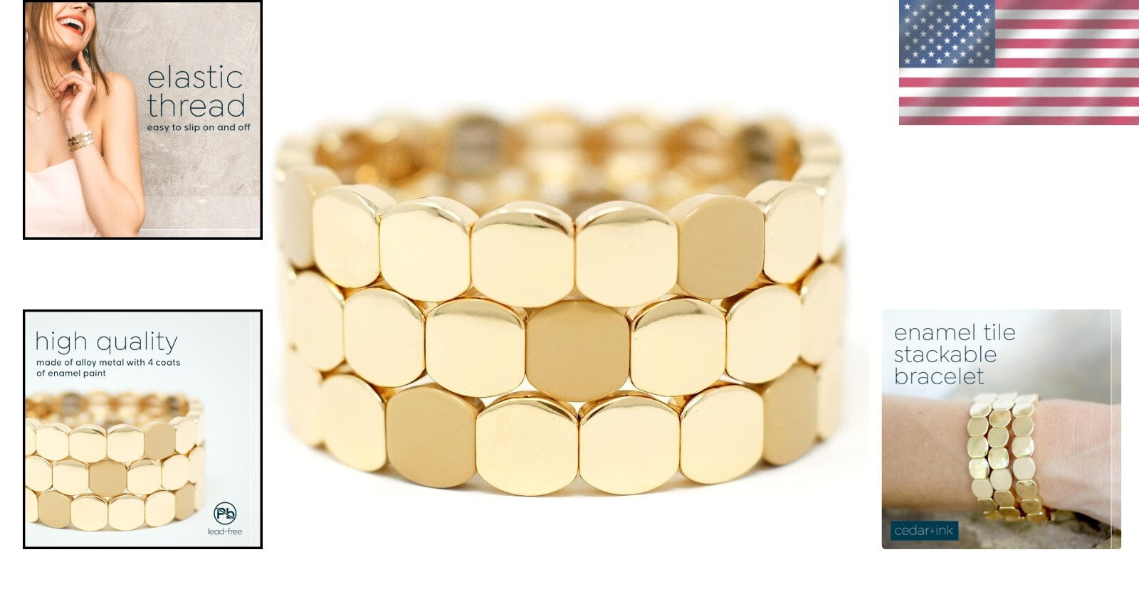 Trendy Gold Honeycomb & Enamel Stackable Bracelets for Women - Gift Ready!