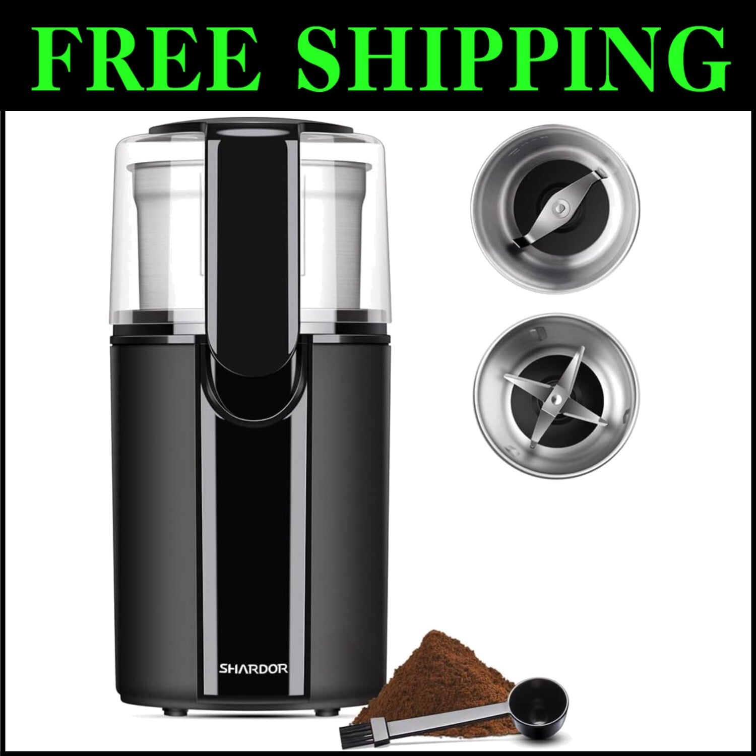 Versatile Electric Coffee & Spice Grinder with 2 Removable Stainless Steel Bowls