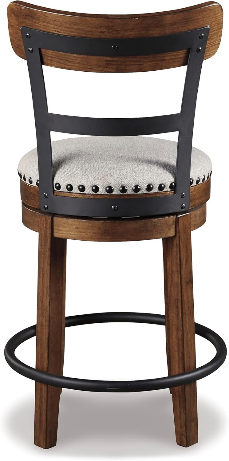 Rustic Farmhouse Swivel Bar Stool - 24.5” Seat Height, Dark Brown Oak Finish
