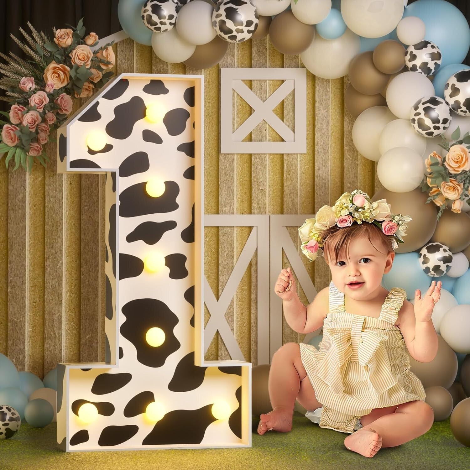 3ft Cow Marquee Numbers with Lights - Perfect for Kids' Birthday Celebrations
