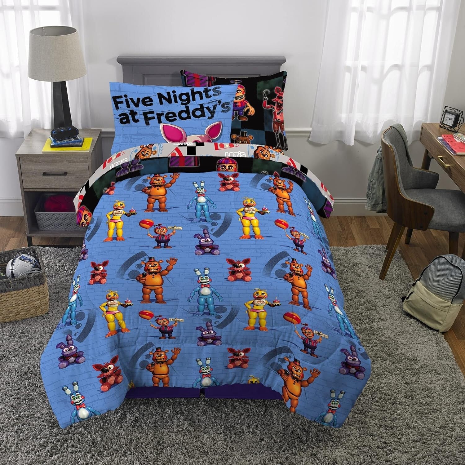 Cozy Reversible 5 Piece Kids Bedding Set - Five Nights At Freddy's Twin Size