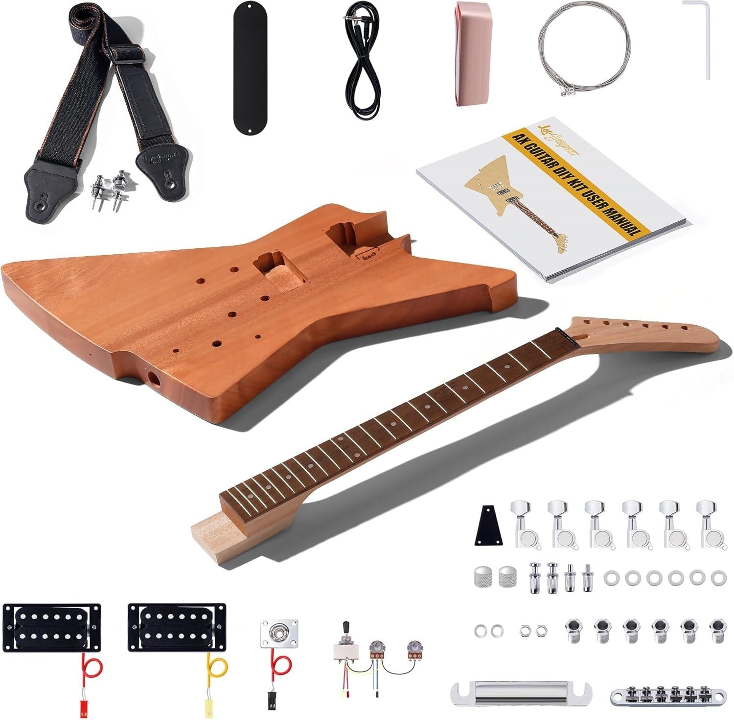Explorer Style DIY Electric Guitar Kit with Mahogany Body and Humbucker Pickups