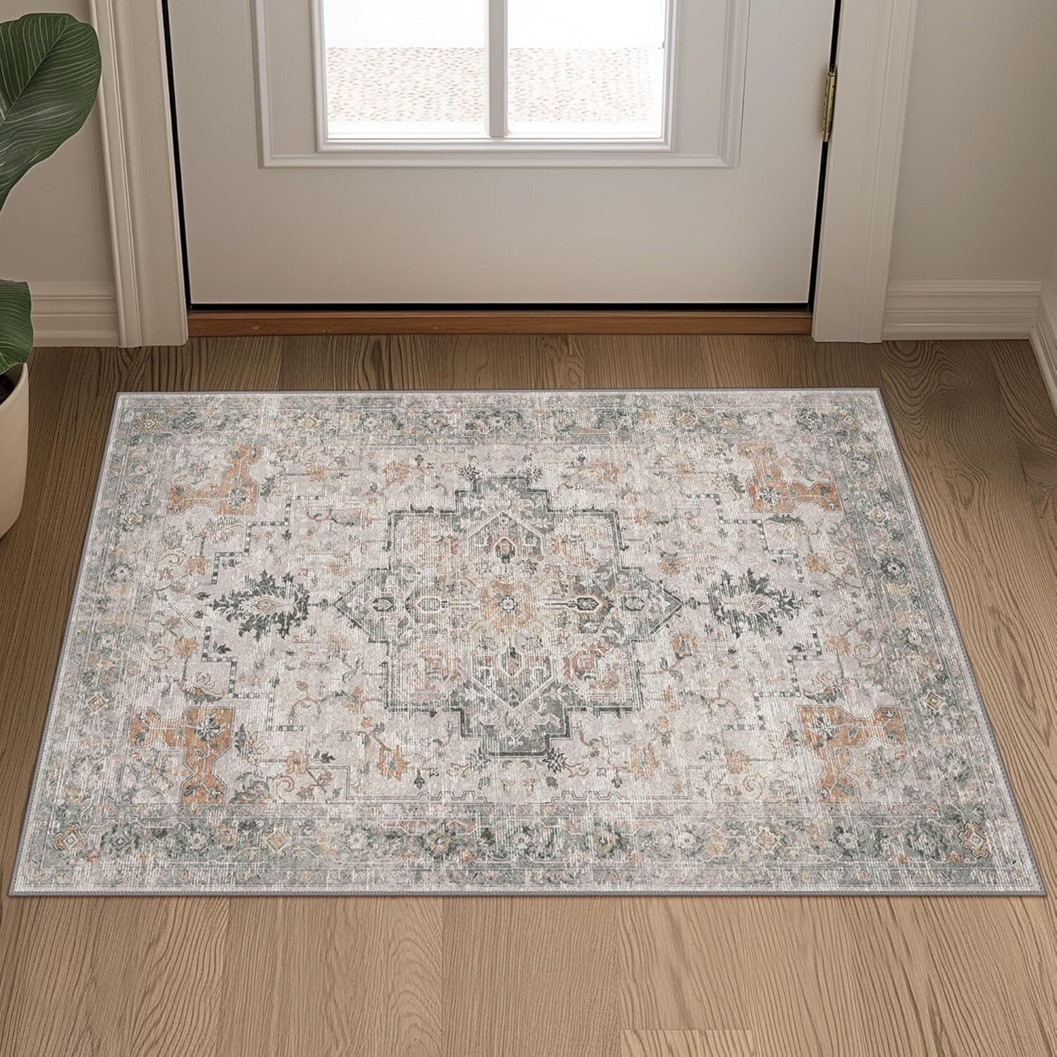 Retro Floral 2x3 ft Area Rug - Machine Washable, Non-Slip Doormat in Taupe