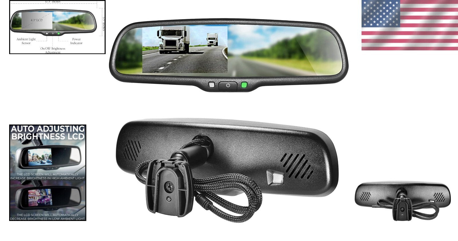 Auto Adjusting Rear View Mirror with 4.3" LCD - Easy Installation & Anti-Glare