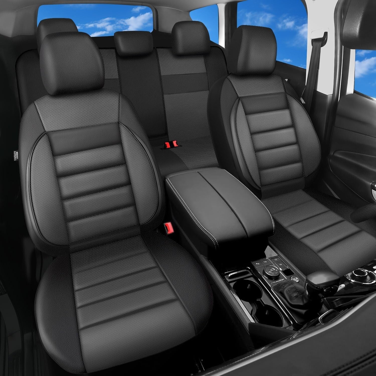 Elegant Gray & Black Leather Seat Covers for SUVs, Sedans & Vans – Full Coverage