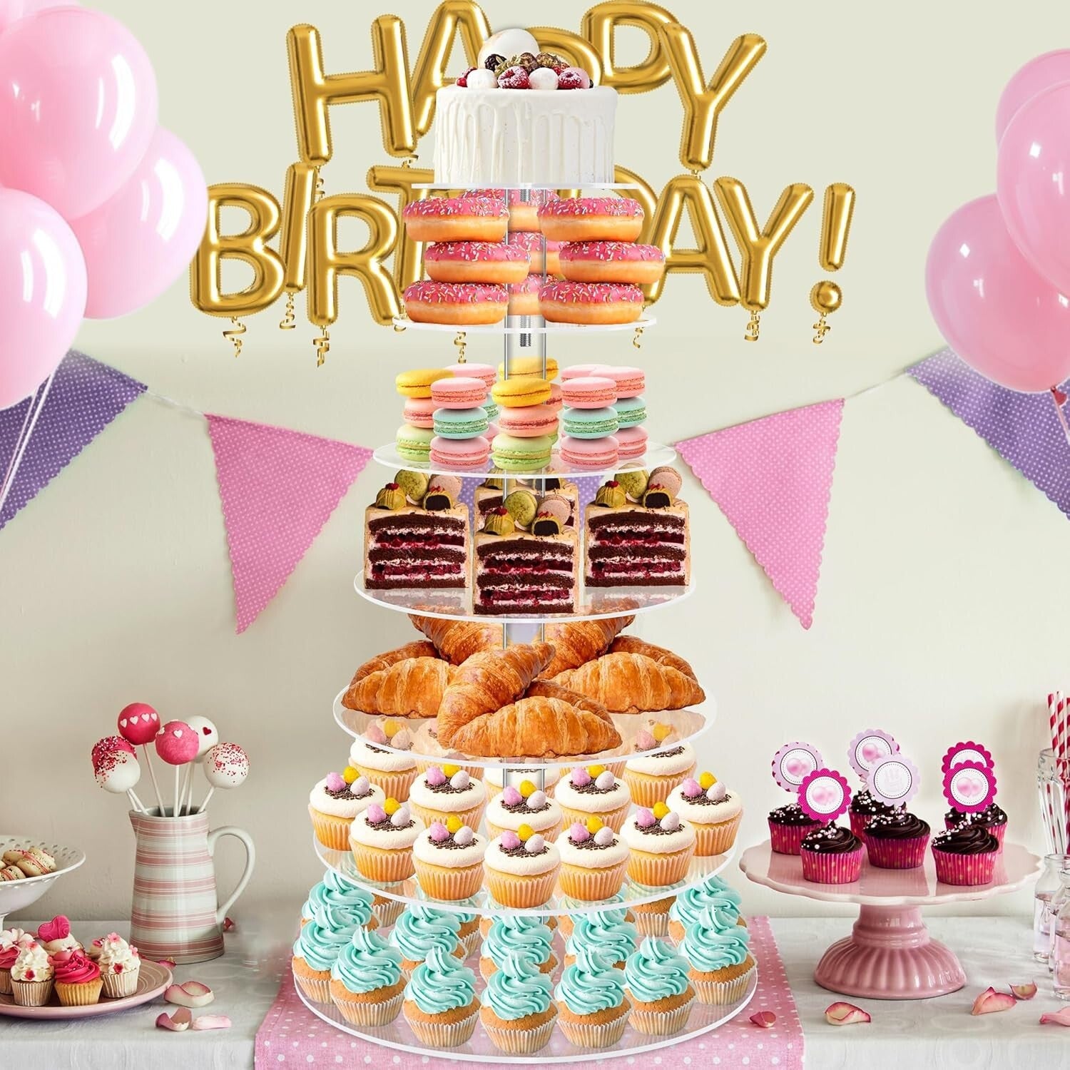 Elegant 7-Tier Acrylic Cupcake Stand - Clear Tower Display for Celebrations