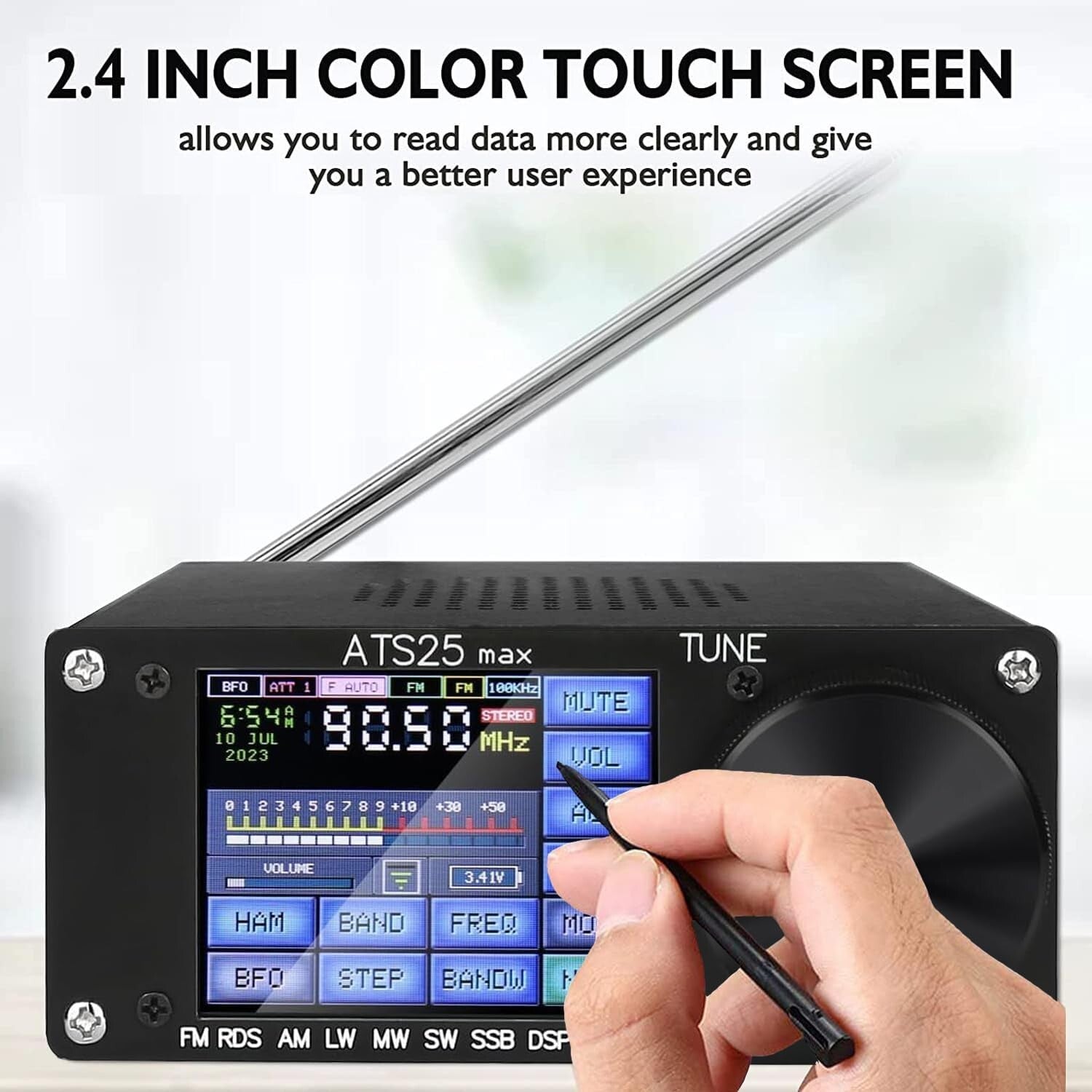 Upgrade Si4732 5.2B Radio Receiver - DSP Tune, 4000mAh Battery & Touch Control