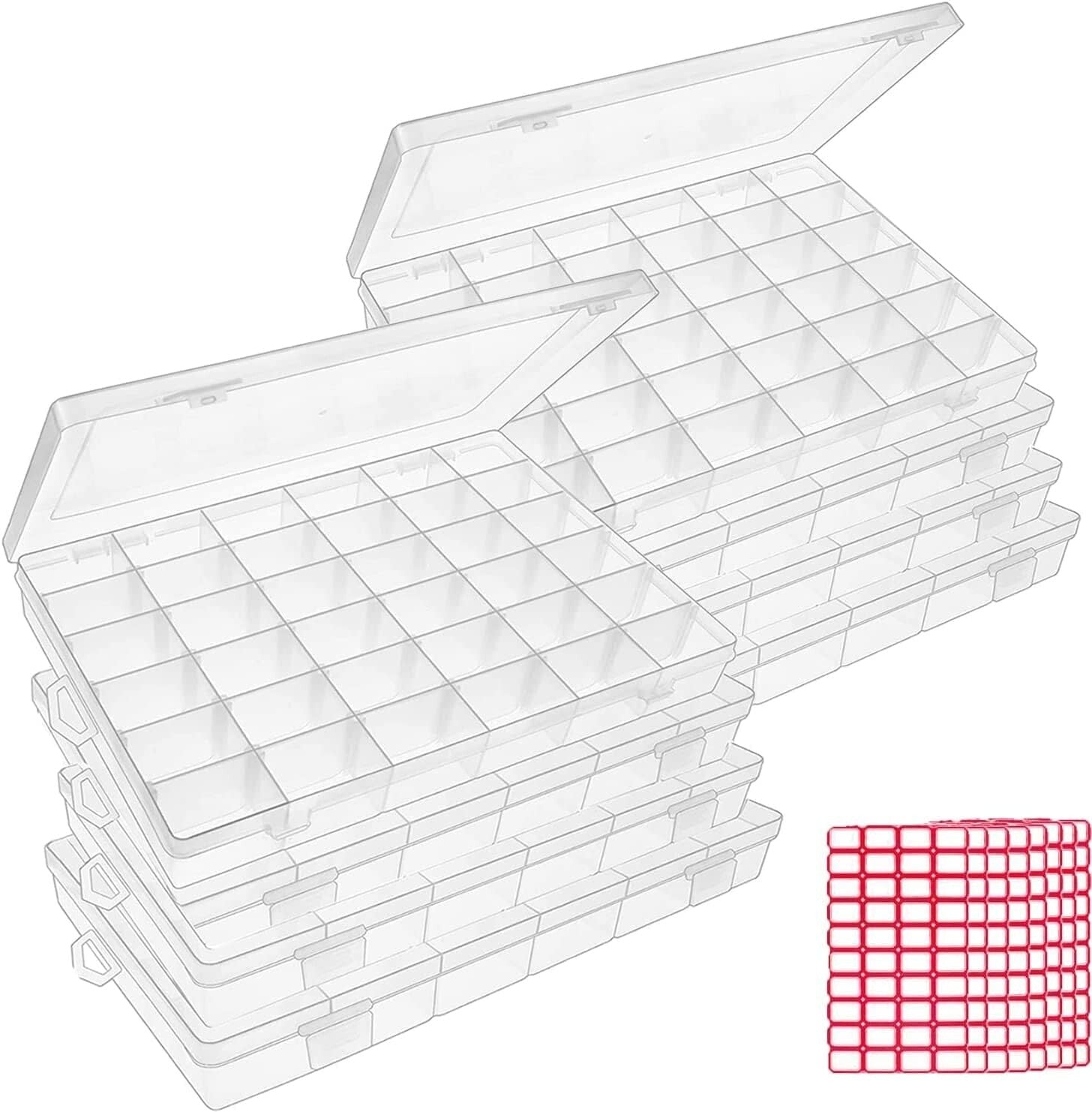Lightweight and Portable Bead Storage Containers with Customizable Grids - 8pcs