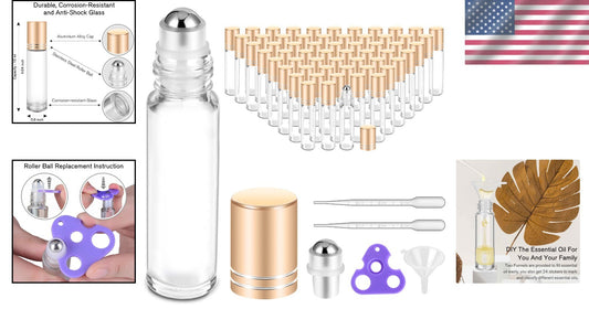 60 Pack Essential Oil Roller Bottles - 10ml Glass with Labels & Accessories