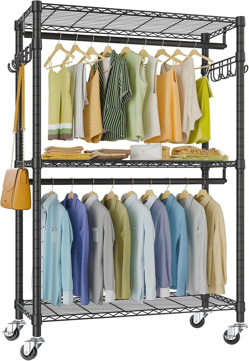 Freestanding Heavy-Duty Wire Shelving Clothes Rack with Load Capacity of 400 lbs