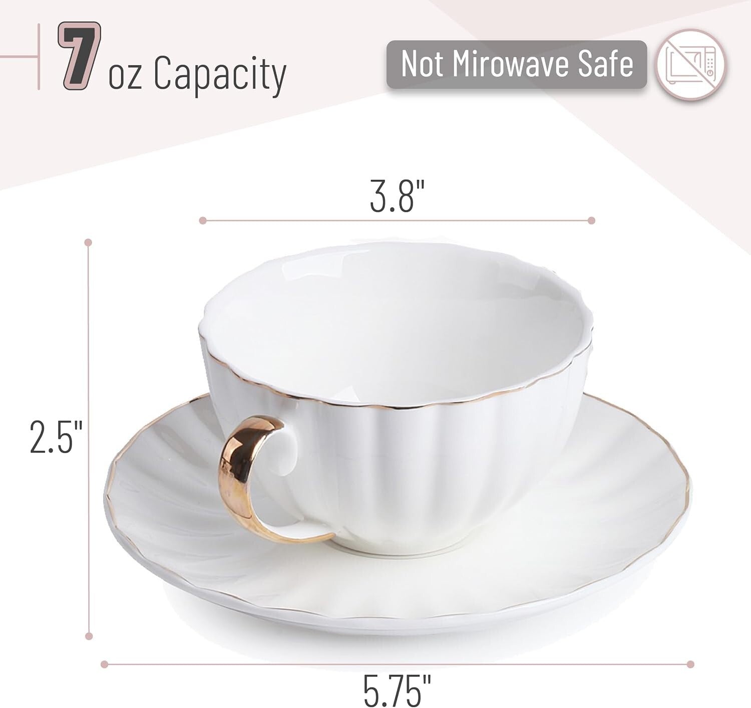 Premium 12-Cup Porcelain Tea Cup Set with Gold Accent - Perfect for Tea Lovers